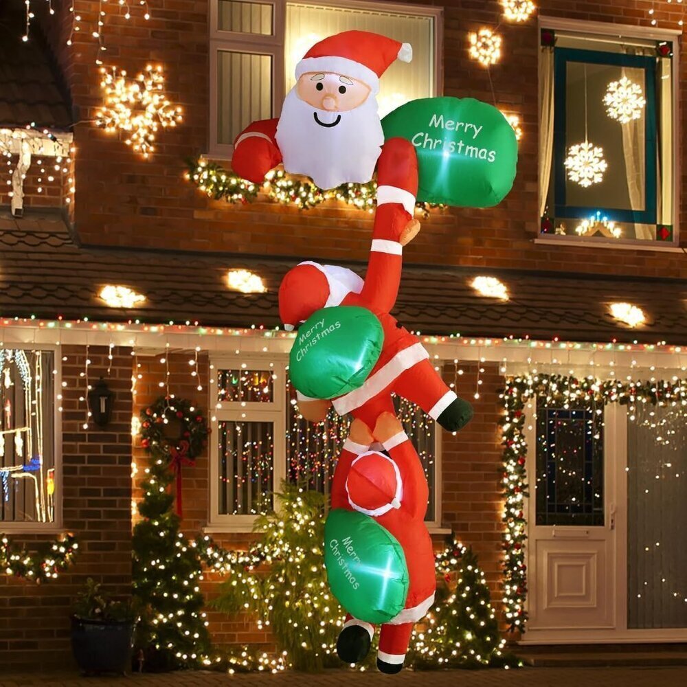 8FT Climbing Santa Christmas Inflatable with LED Lights and Suction Cups